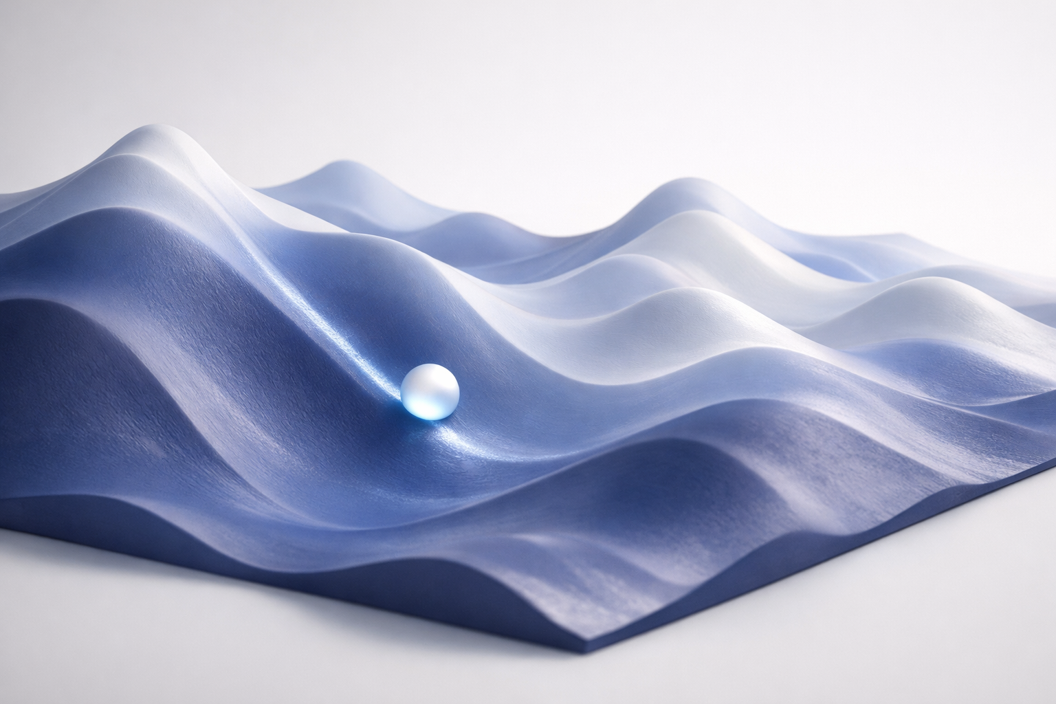 Descending path along a glowing 3D loss surface